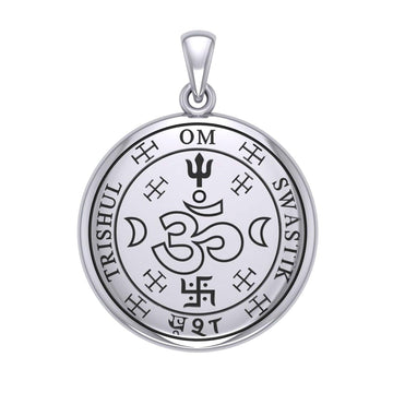 The Seal of Trishul Om Swastik Silver Pendant TPD7004 - Jewelry